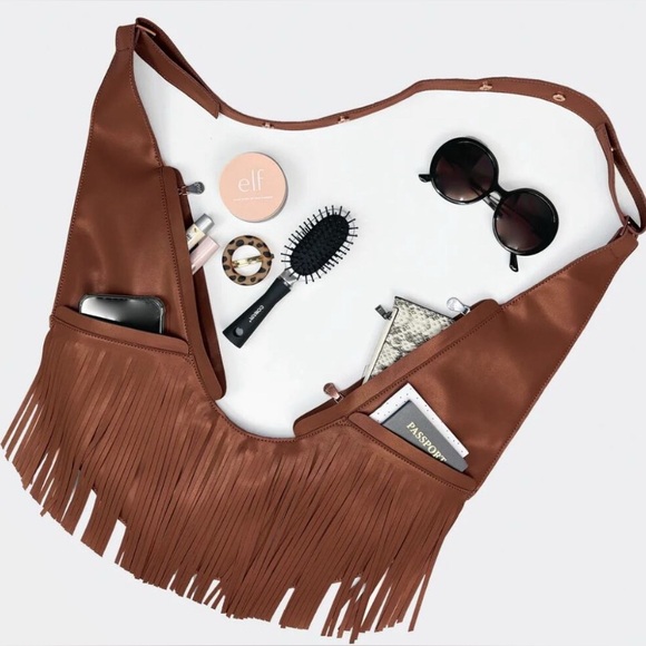Sash Handbags - Sash Brown Fringe Leather Sash Bag